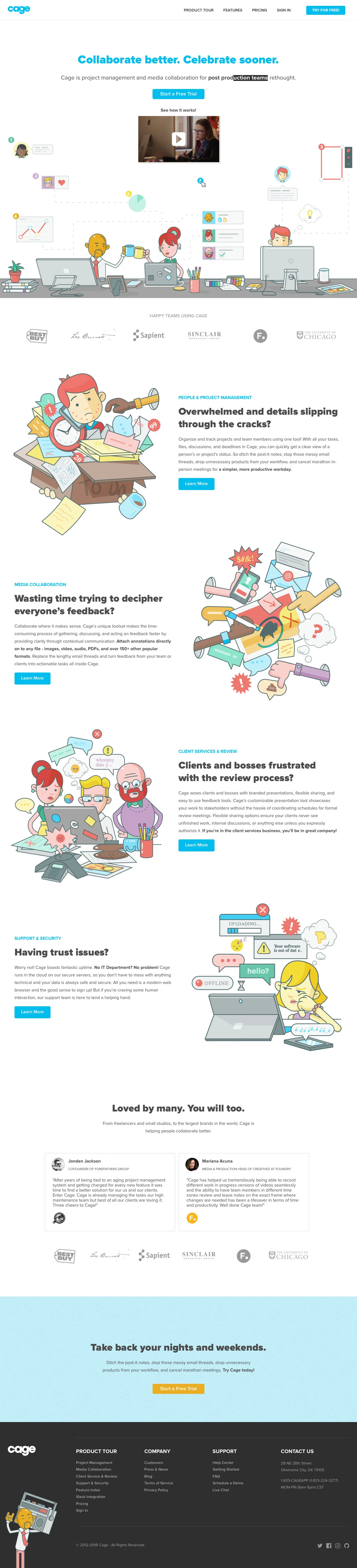 Cage Landing Page Example: Simple Collaboration and Proofing Software for Designers and Creative Teams