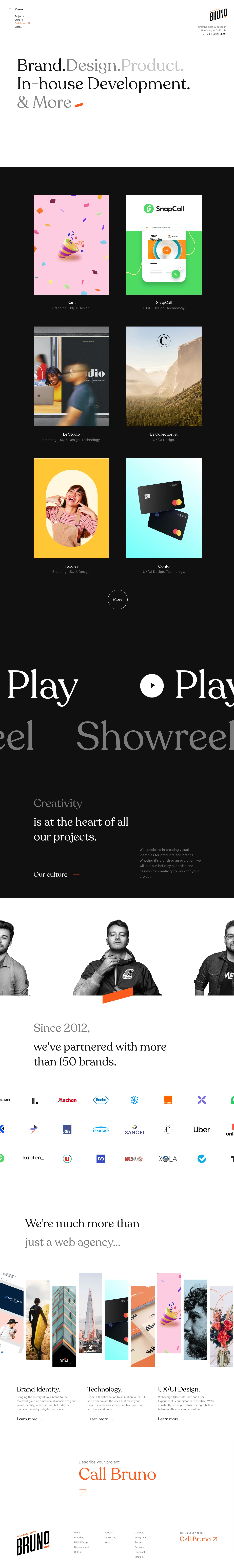 Bruno Landing Page Example: Bruno is a digital communication agency that designs quality, beautiful and innovative web products.