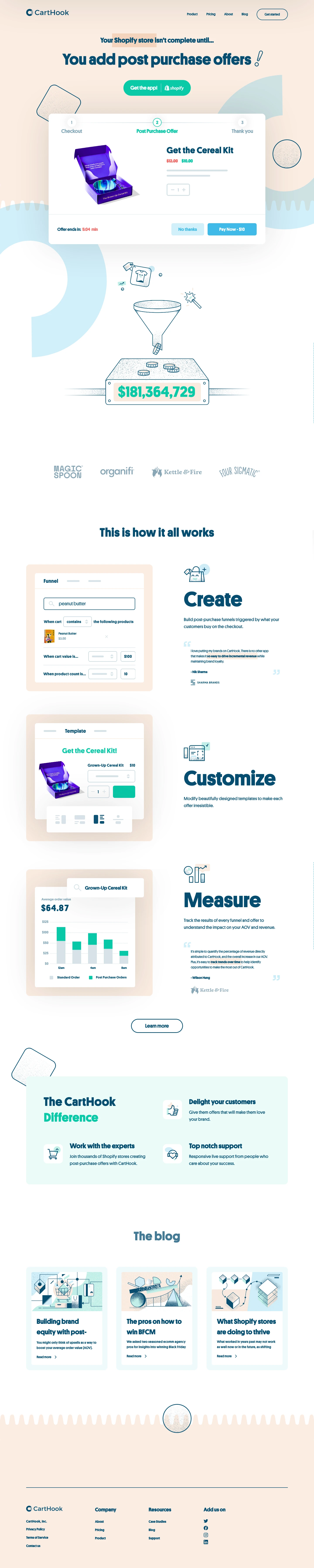 CartHook Landing Page Example: We believe ecommerce is the future of retail globally, and we’re proud to be helping shape that future. We give Shopify stores the tools to thrive. When they succeed, we succeed.