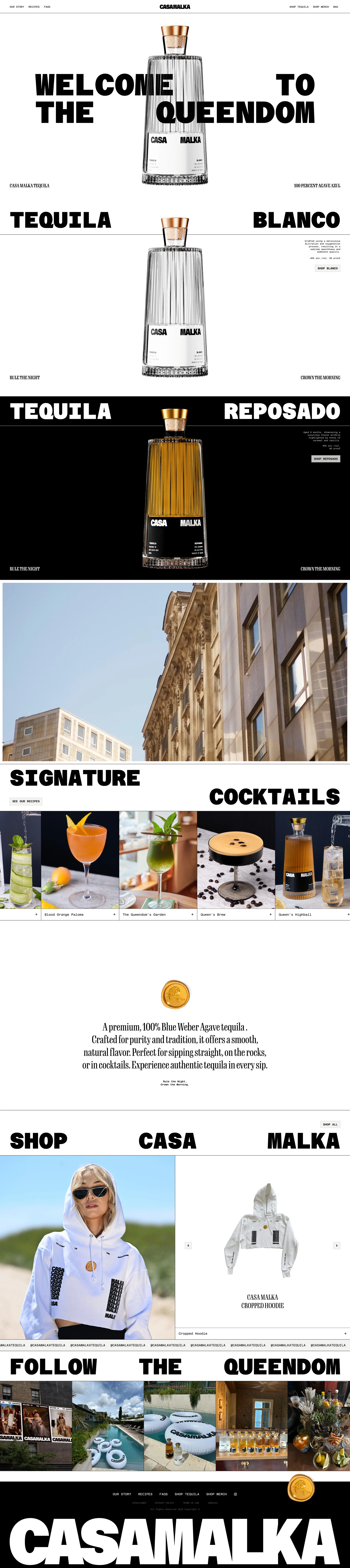 Casa Malka Landing Page Example: Explore Casa Malka, home of premium, additive-free tequila made from 100% Blue Weber Agave. Discover our Blanco and Reposado tequilas, crafted with tradition and elegance. Welcome to the Queendom of quality and luxury.