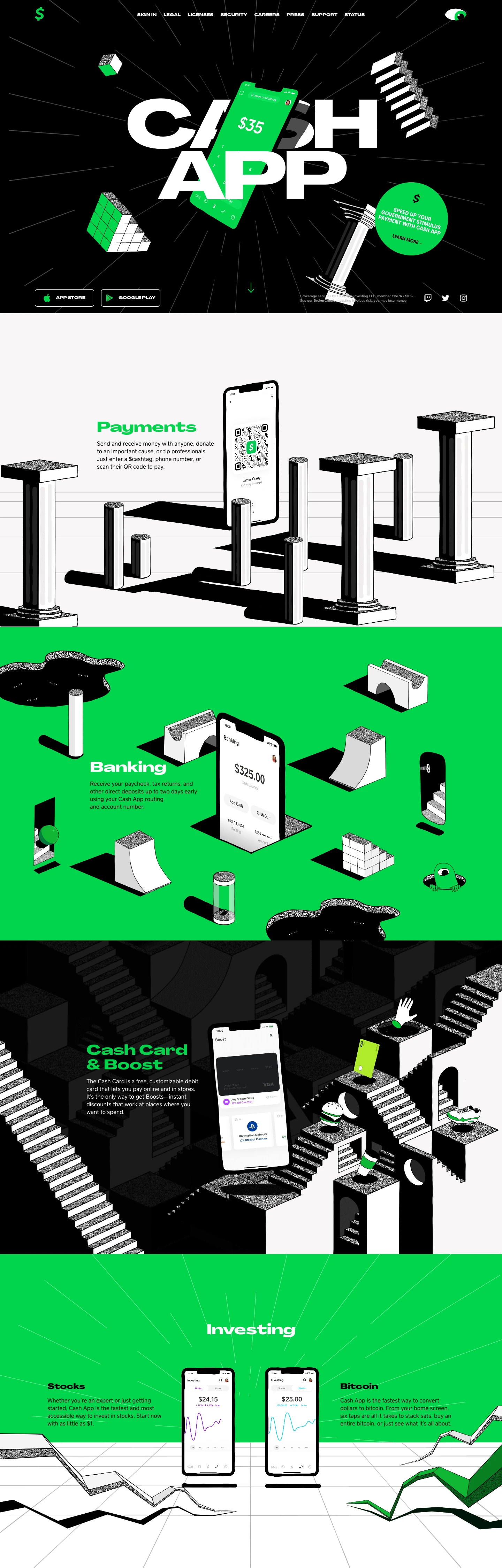 Cash App Landing Page Example: Cash App is the fastest way to get your stimulus check.