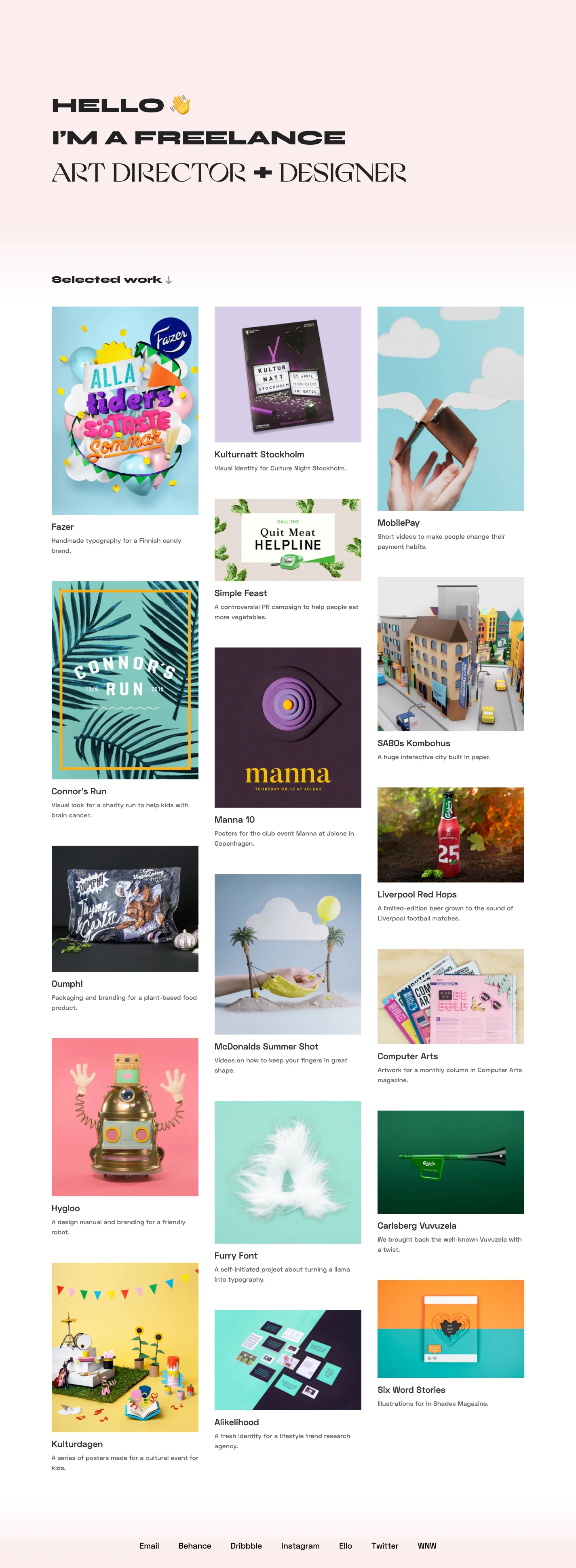 Cathrine Understrup Landing Page Example: Copenhagen-based art director and designer working with advertising and graphic design, specializing in tactile and visual design.