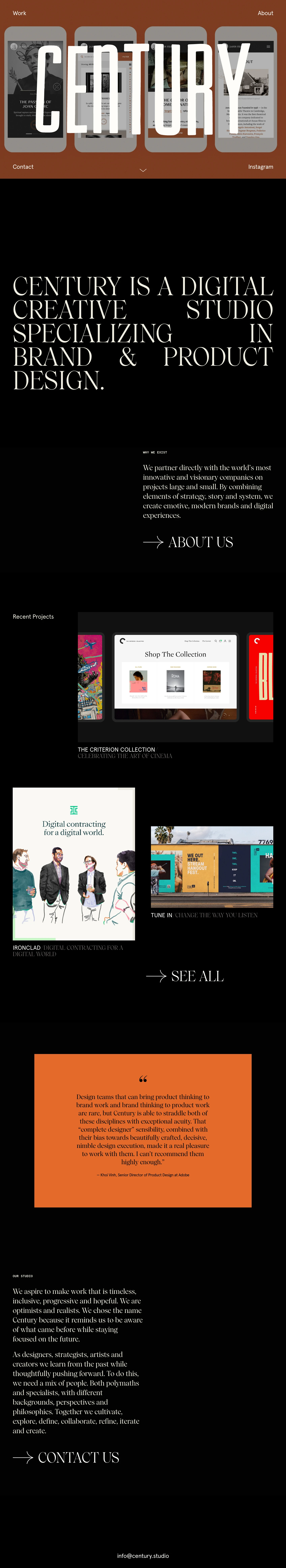 Century Landing Page Example: A highly collaborative, digital brand and product experience digital creative studio. Co-founded by Jason Hardy and Steve Knodel. Located in San Francisco, CA.