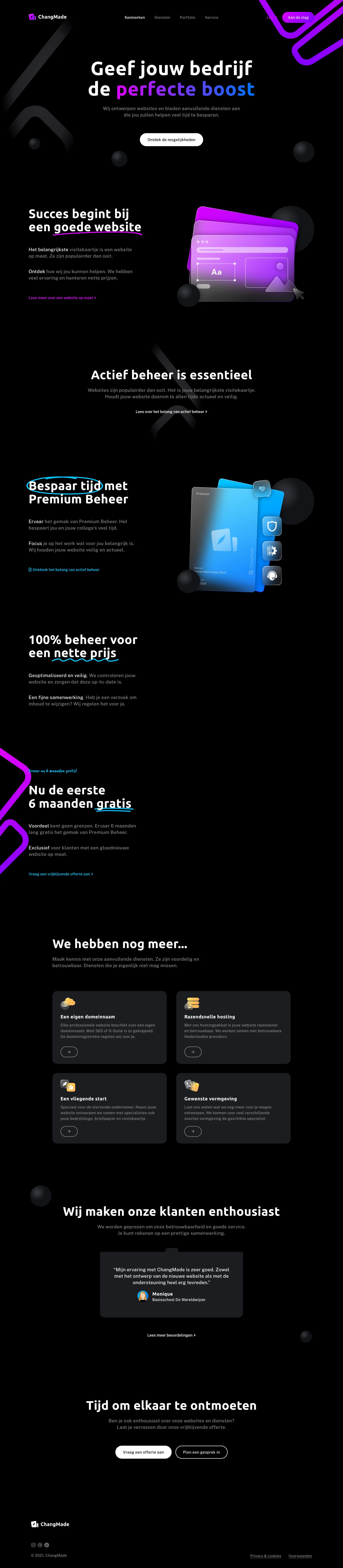 ChangMade Landing Page Example: Give your company the perfect boost. We design websites and offer additional services that will help you save a lot of time.