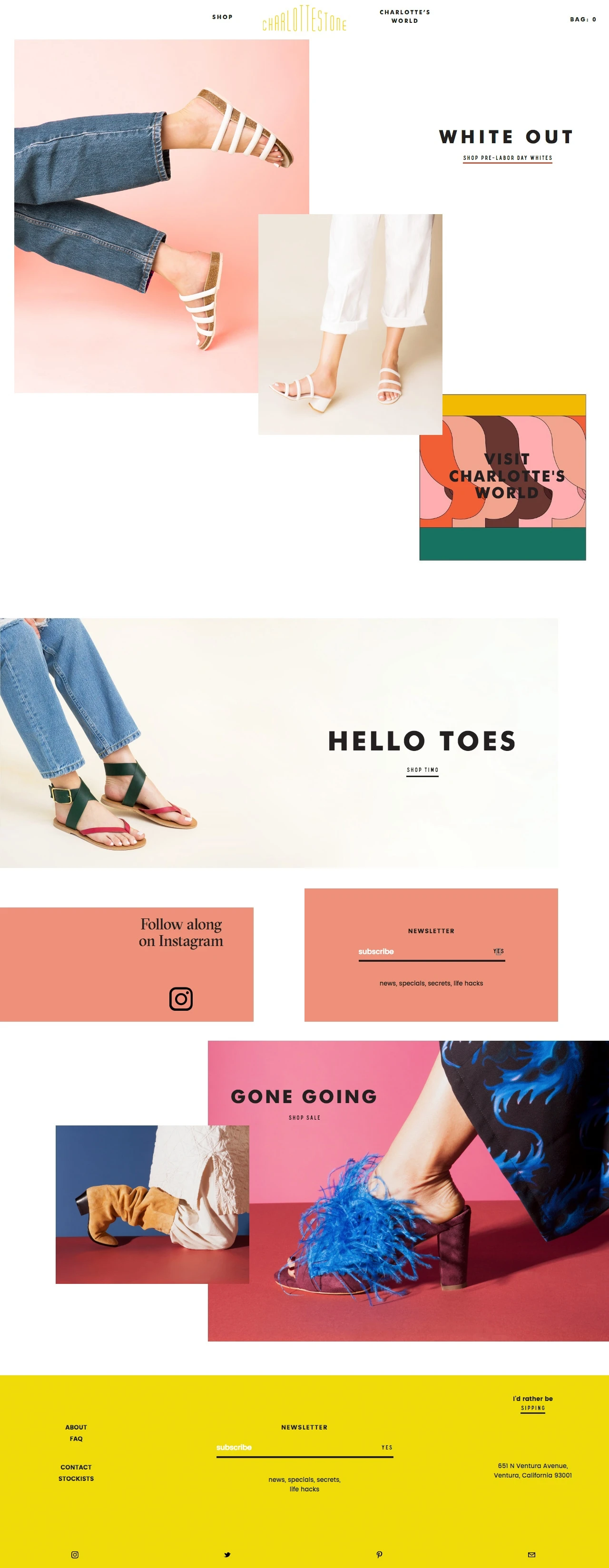 Charlotte Stone Landing Page Example: Charlotte Stone grew up in a family of graphic artists and interior designers and decided to become a shoe designer while still in her teens. She graduated from FIDM in Los Angeles, honed her skills with footwear factories in Italy, and has worked in her chosen métier ever since