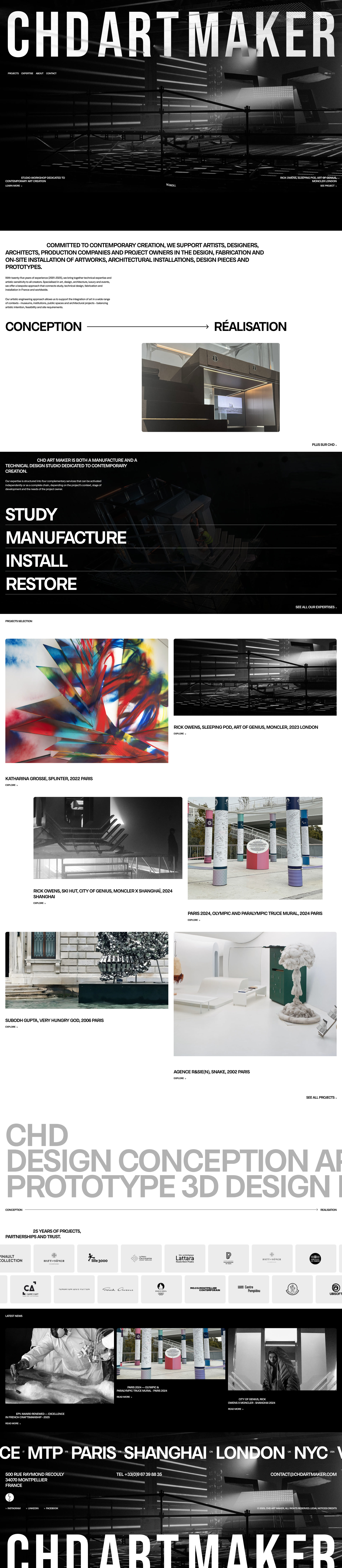 CHD ART MAKER Landing Page Example: CHD ART MAKER is a studio–workshop supporting artists, designers and architects: feasibility study, technical design, multi-material fabrication, installation in France and internationally. 25 years of experience.