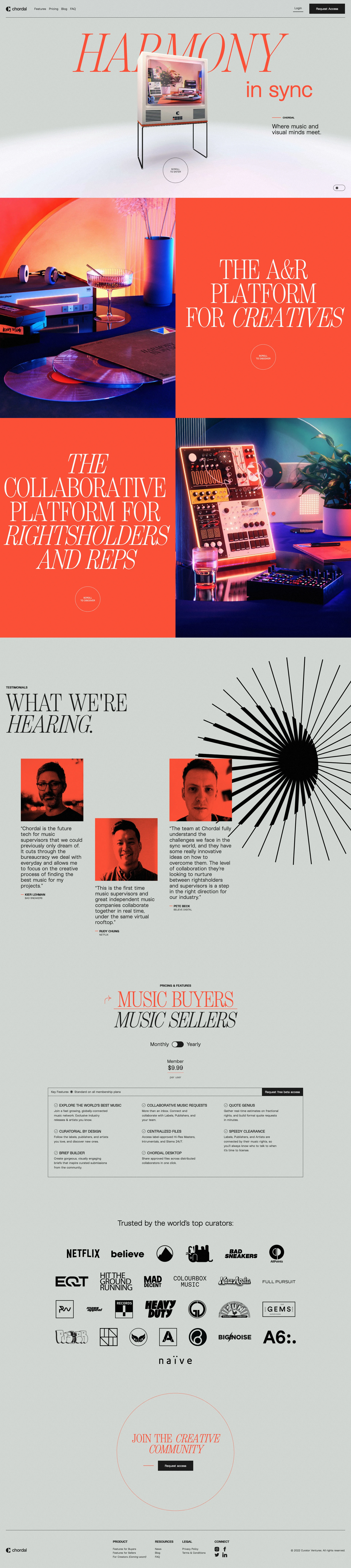 Chordal Landing Page Example: Harmony in Sync. Where music and visual minds meet.