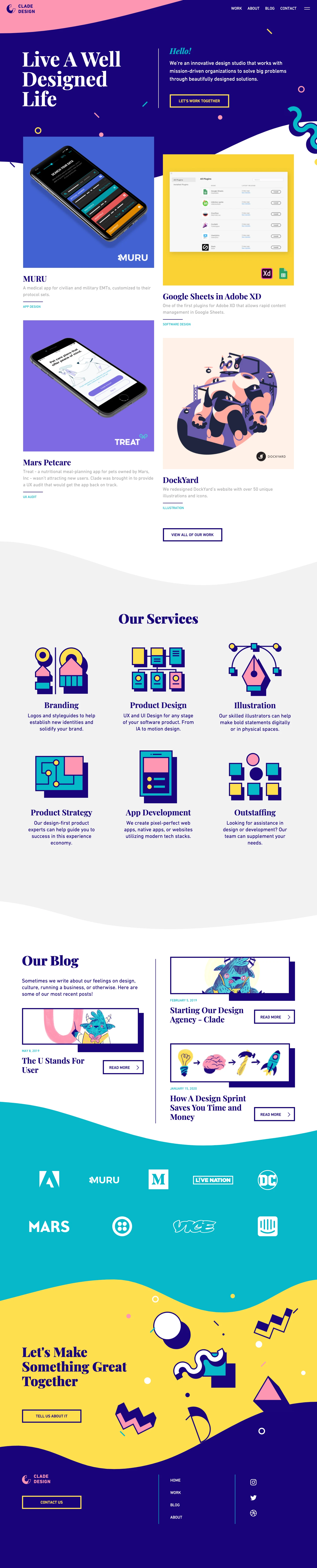 Clade Design Landing Page Example: We’re an innovative design studio that works with mission-driven organizations to solve big problems through beautifully designed solutions.
