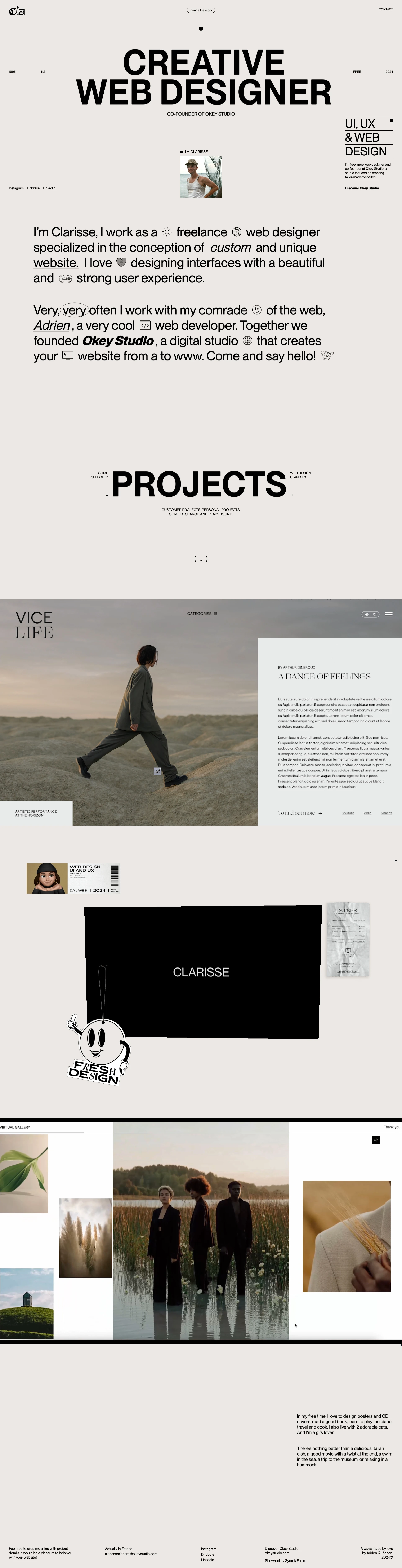 Clarisse Michard  Landing Page Example: Creative web design for a better digital experience. I'm Clarisse, french web designer and co-founder of Okey Studio.