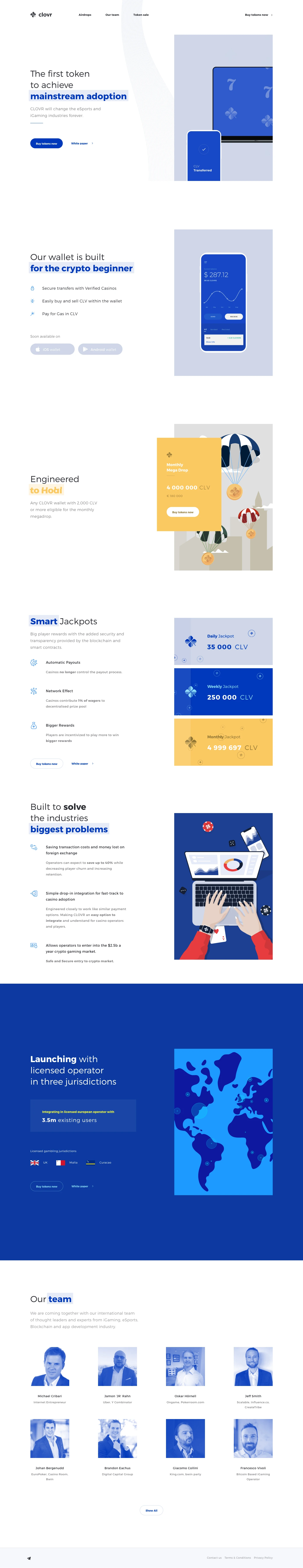 Clovr Landing Page Example: The iGaming & eSports token for mainstream adoption. CLOVR will change the eSports and iGaming industries forever