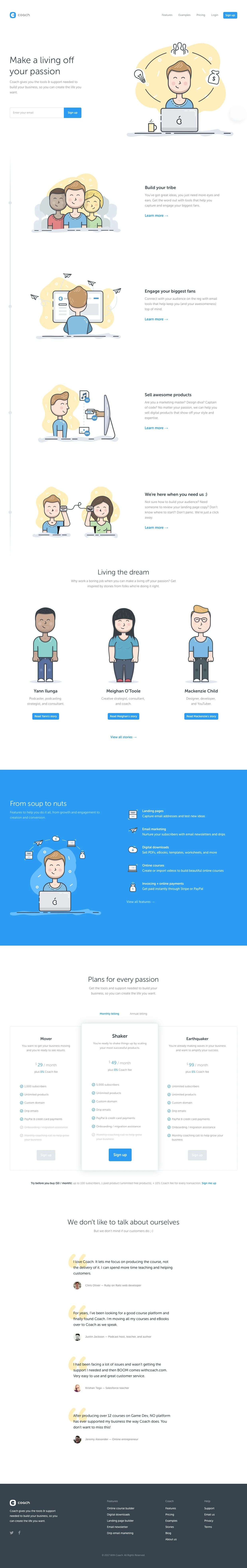 Coach Landing Page Example: Coach gives you the tools & support needed to build your business, so you can create the life you want.
