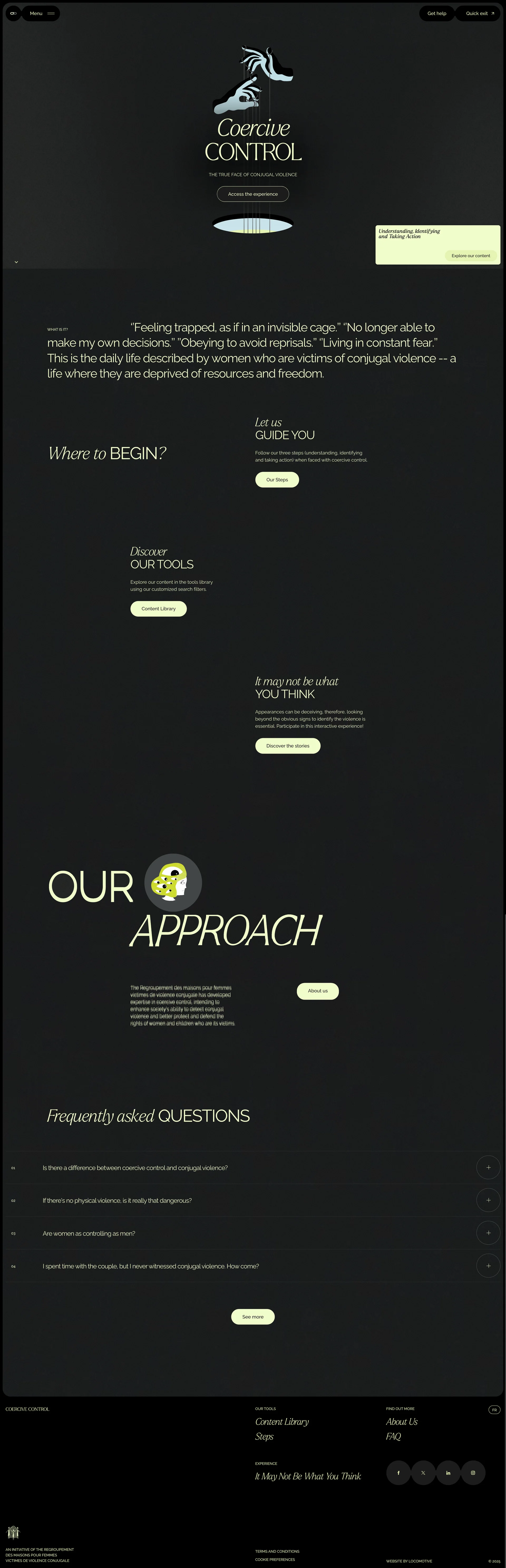 Coercive Control Landing Page Example: The true face of conjugal violence. A reference platform dedicated to coercive control and aimed at better protecting women and children who are its victims.