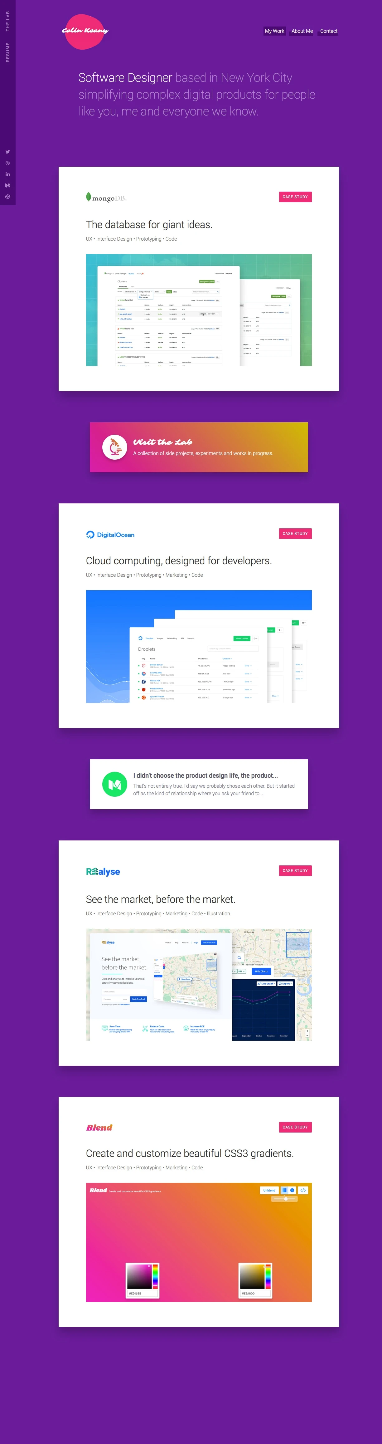 Colin Keany Landing Page Example: Software Designer based in New York City simplifying complex digital products for people like you, me and everyone we know.