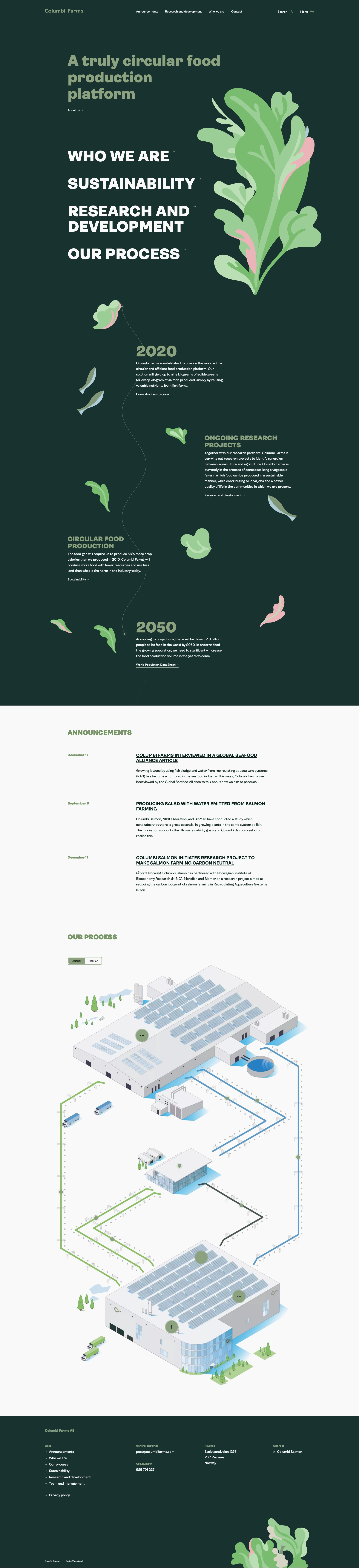 Columbi Farms Landing Page Example: Columbi Farms aims to provide the world with a circular and efficient food production platform.
