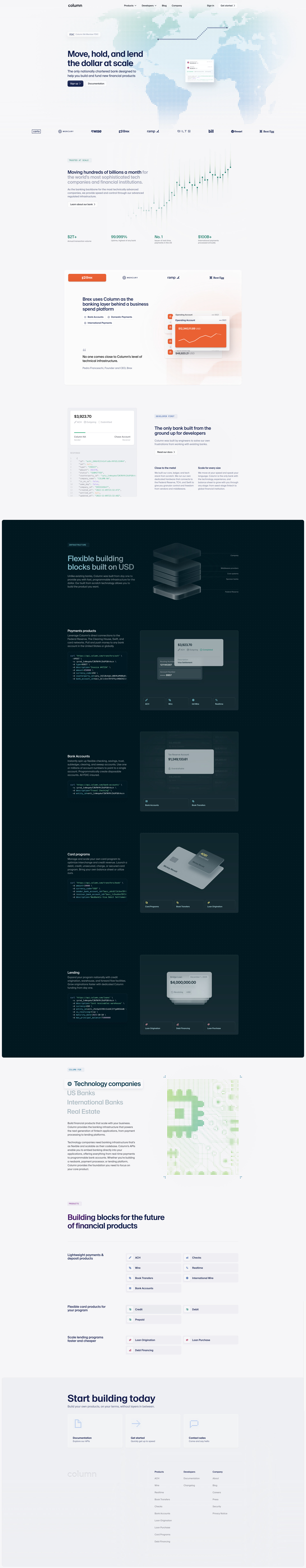 Column Landing Page Example: The only nationally chartered bank built to enable developers and builders to create new financial products.