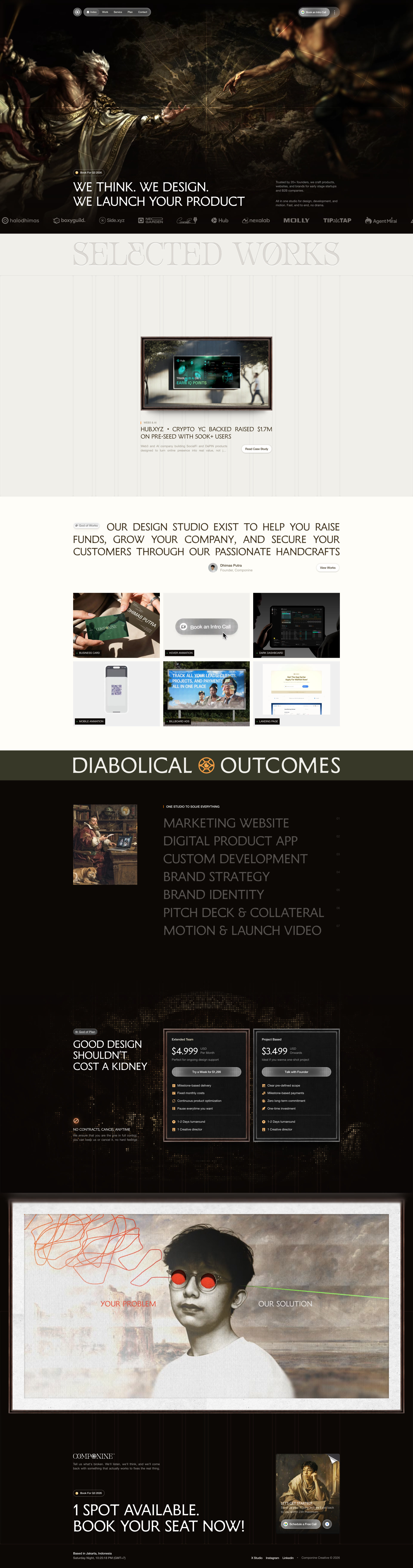 Componine  Landing Page Example: We make a diabolical website, product, and branding, that makes your competitors questioning their life choices.