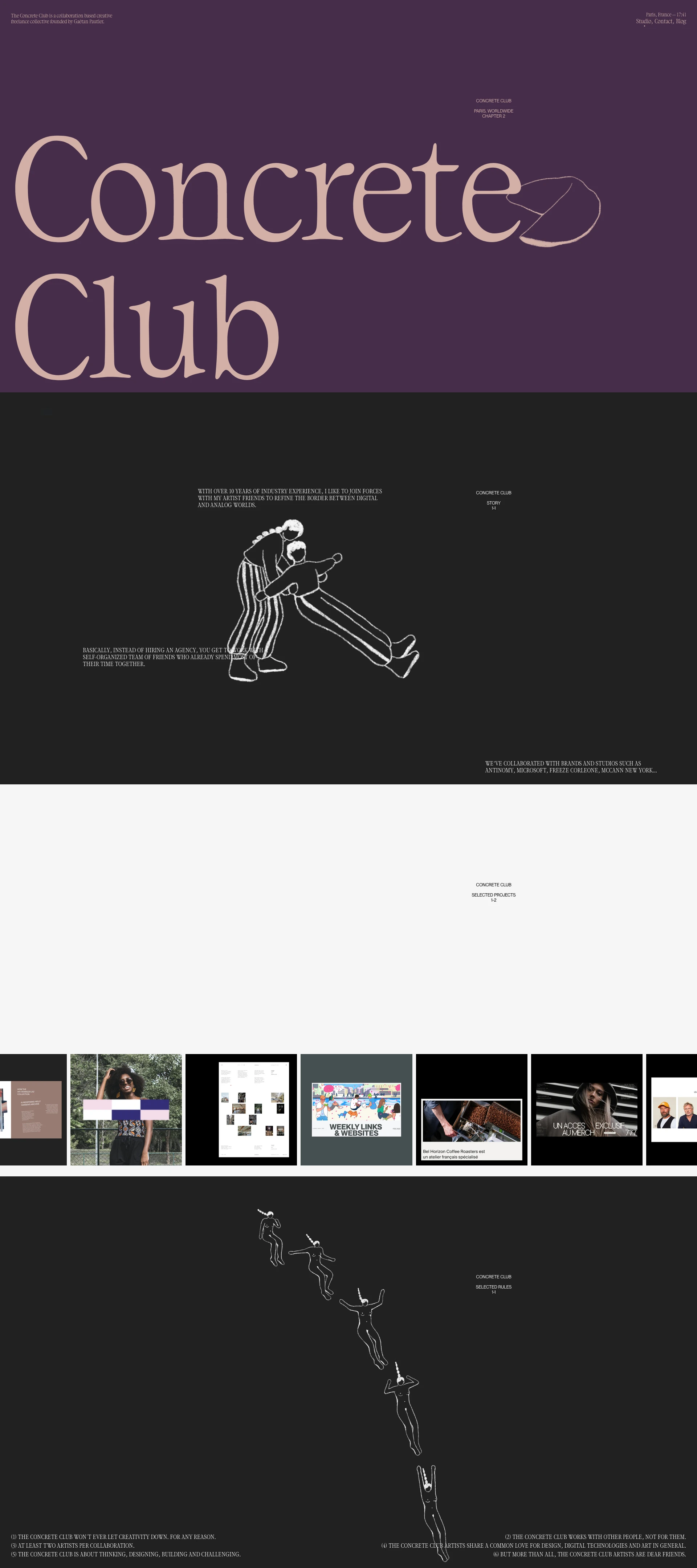 Concrete Club Studio Landing Page Example: The Concrete Club is a collaboration based creative freelance collective founded by Gaétan Pautler. 