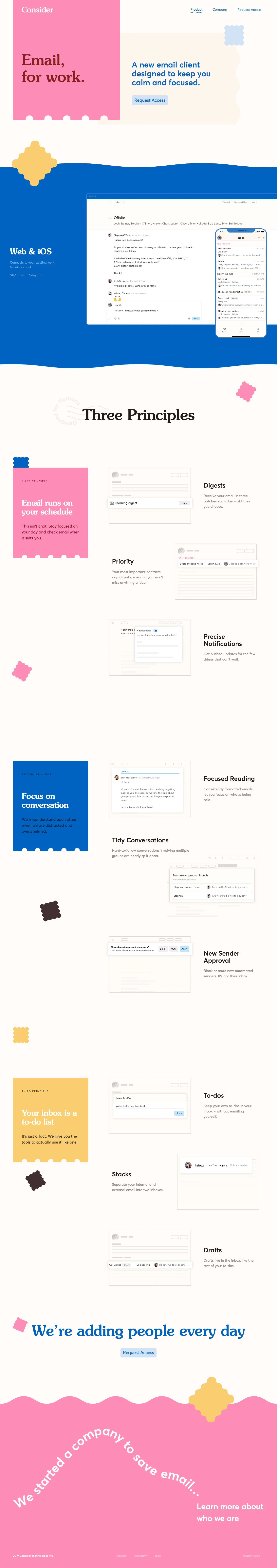 Consider Landing Page Example: A new email client designed to keep you calm and focused