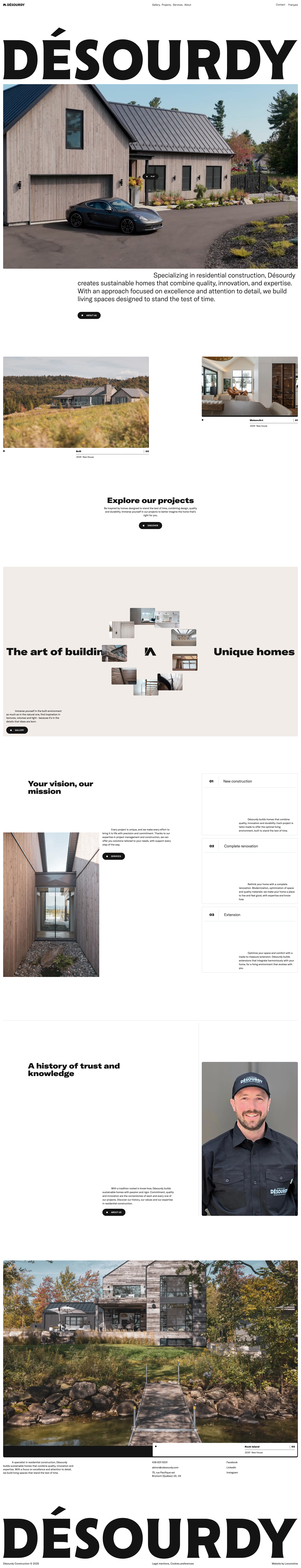 Désourdy Landing Page Example: We are passionate about creating unique, comfortable and functional homes for our customers. We work hard to deliver a superior building experience that emphasizes collaboration and personalization.