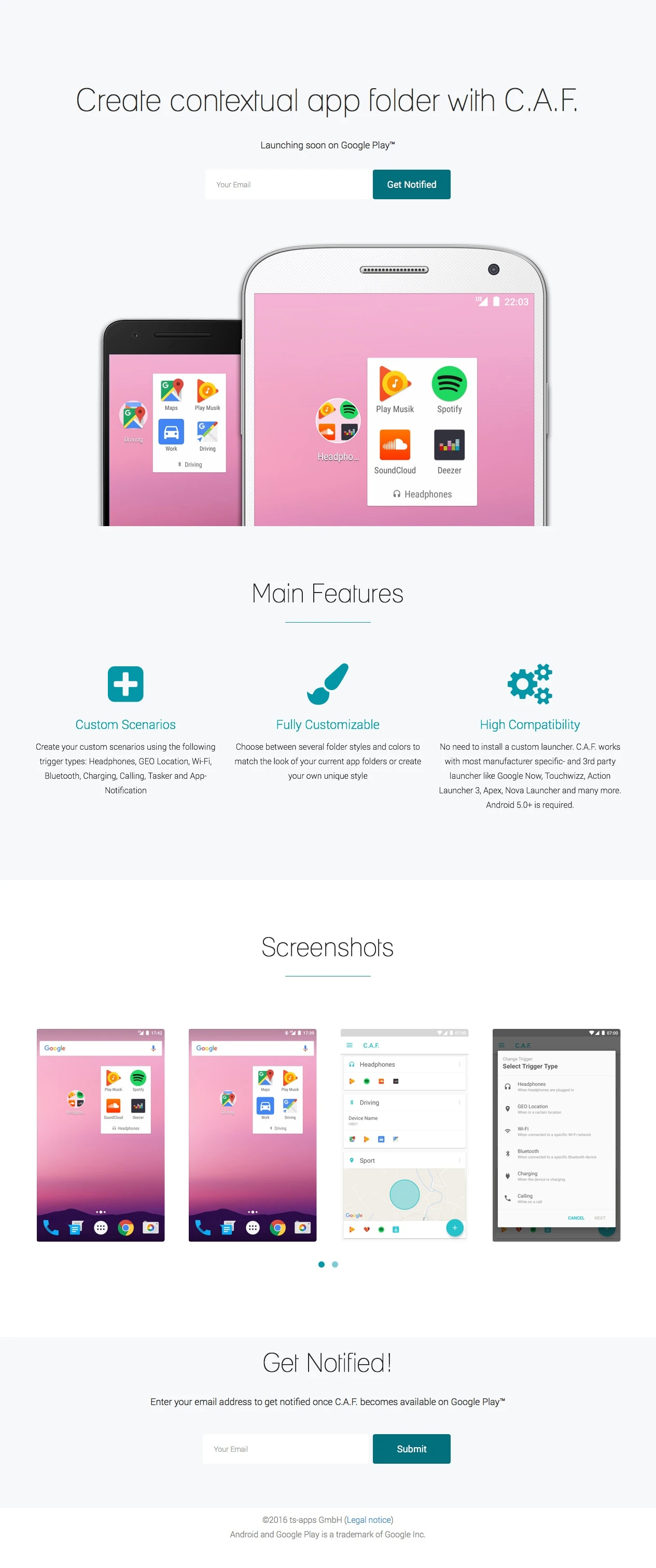 C.A.F Landing Page Example: Create contextual app folder on your Android homescreen with C.A.F