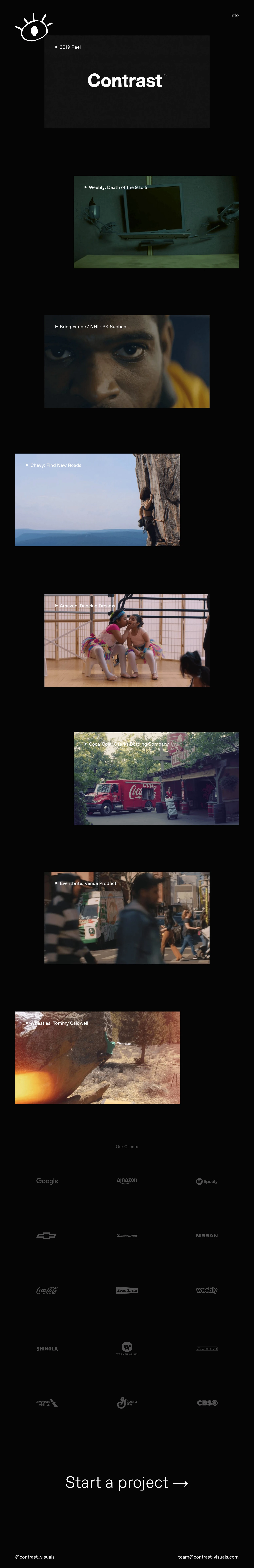 Contrast Visuals Landing Page Example: We help big brands tell bigger stories. We’re a team of directors, producers, operators, and editors