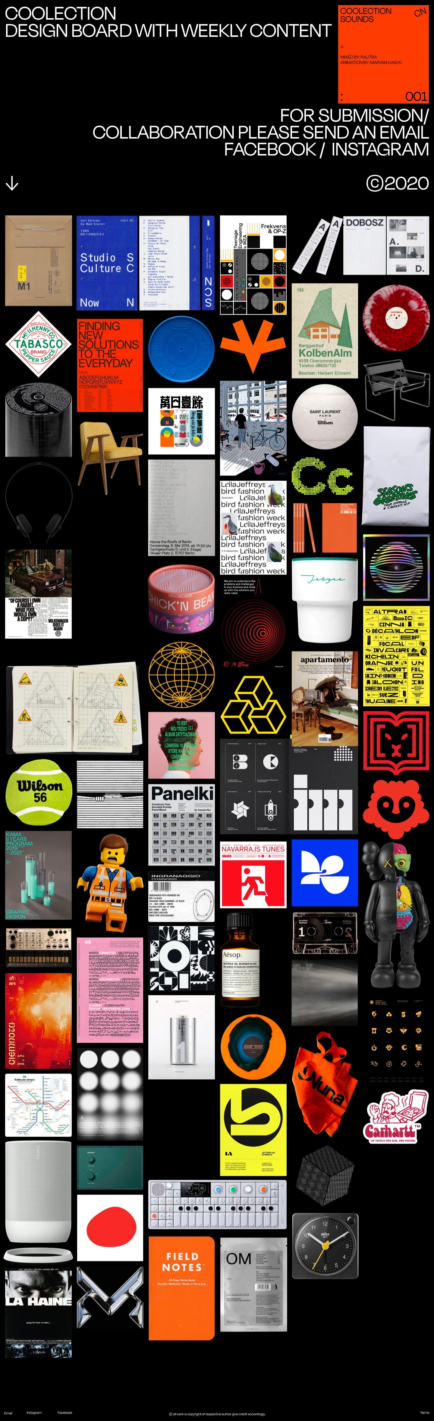 Coolection Landing Page Example: Design board with weekly content.