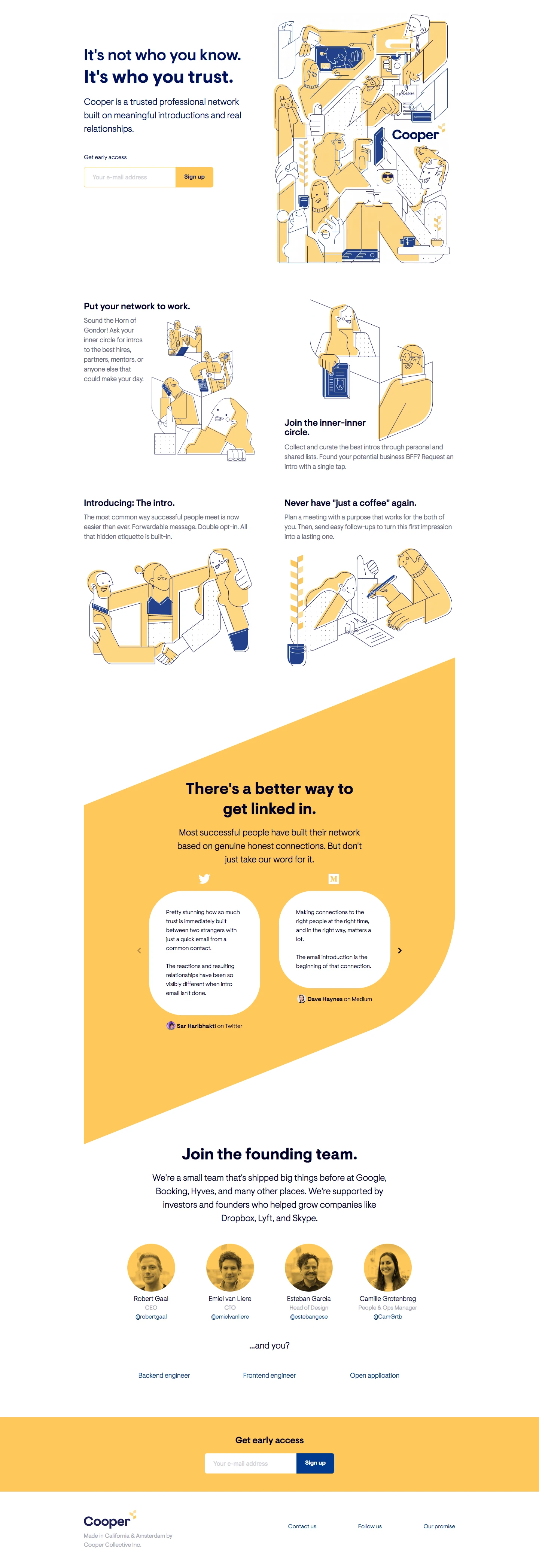 Cooper Landing Page Example: Cooper is a trusted professional network built on meaningful introductions and real relationships.