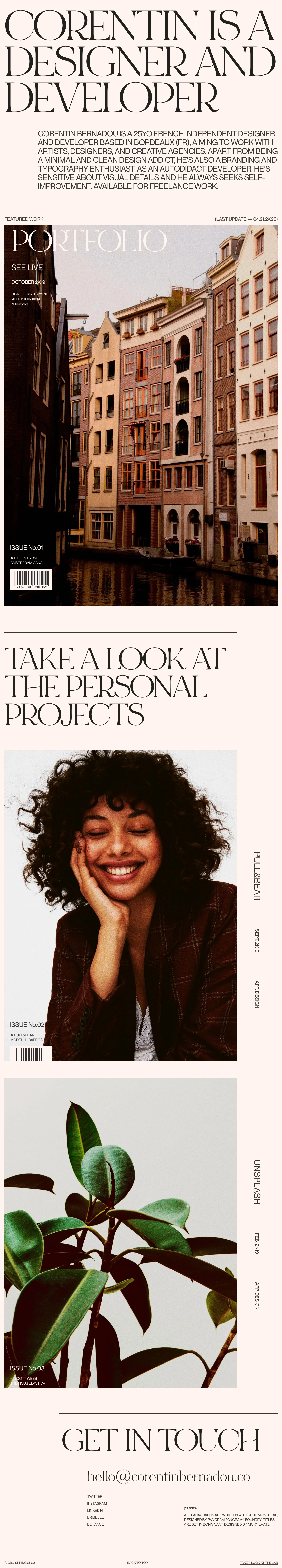 Corentin Bernadou Landing Page Example: Portfolio of Corentin Bernadou, independent designer and creative developer based in France.