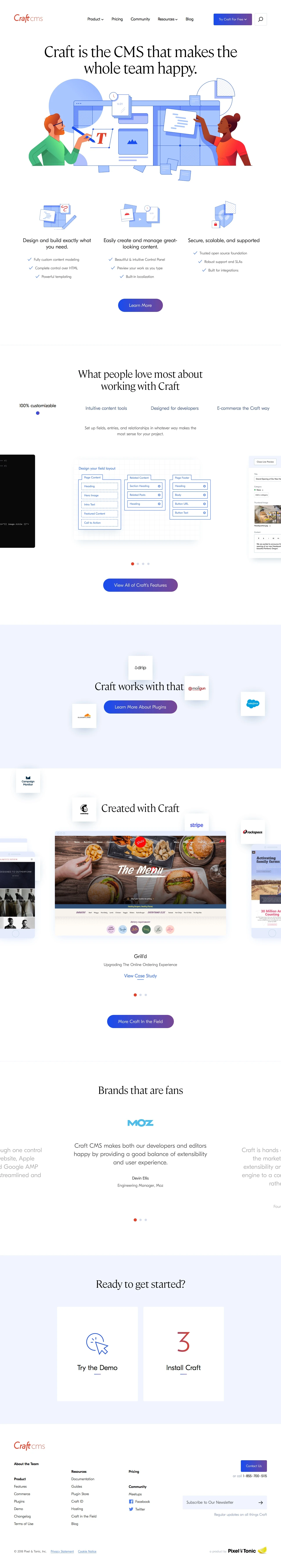 Craft CMS Landing Page Example: Craft CMS allows developers, designers, and content teams to build bespoke digital experiences for brands and organizations big or small.