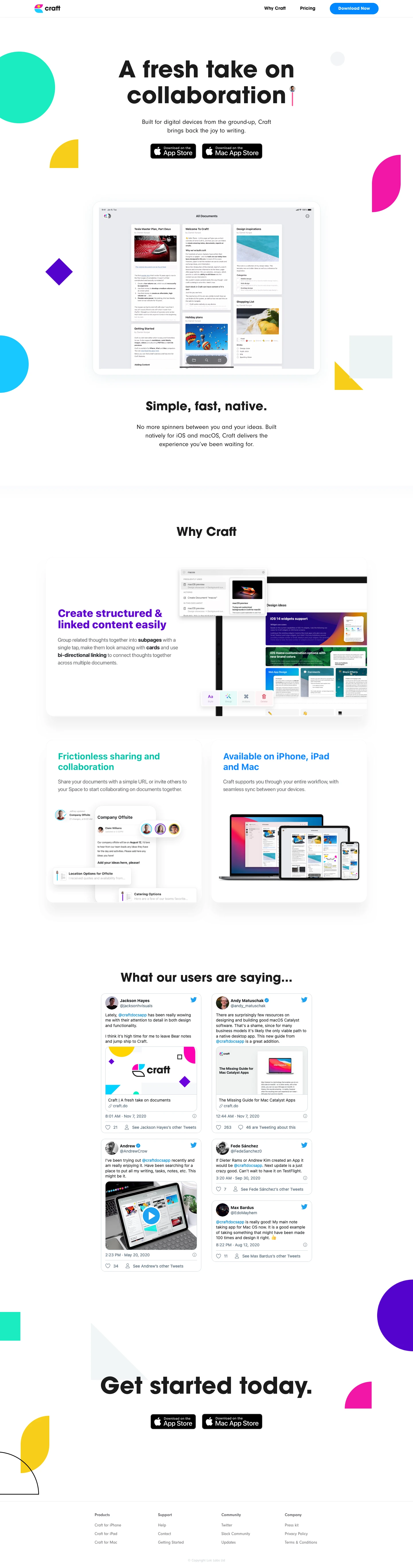 Craft Landing Page Example: Built for digital devices from the ground-up, Craft brings back the joy to writing.