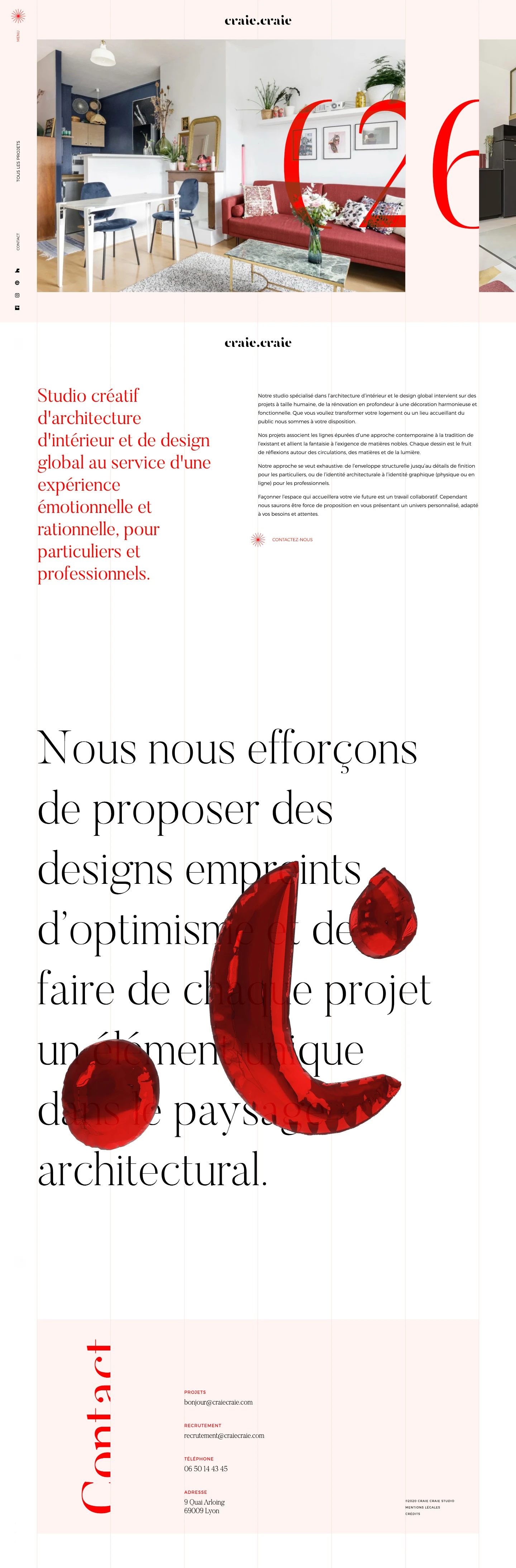 CraieCraie Landing Page Example: Interior designer in Lyon. We strive to deliver optimistic designs and make each project unique in the architectural landscape.