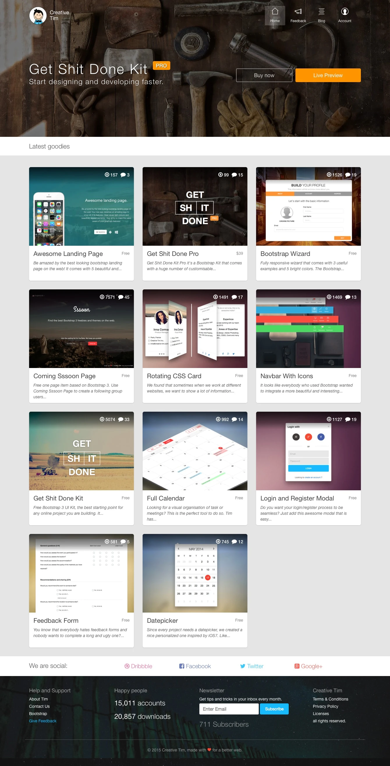 Creative Tim Landing Page Example: The most beautiful  freebies, kits and website templates built for the bootstrap framework. A place for designers and developers.