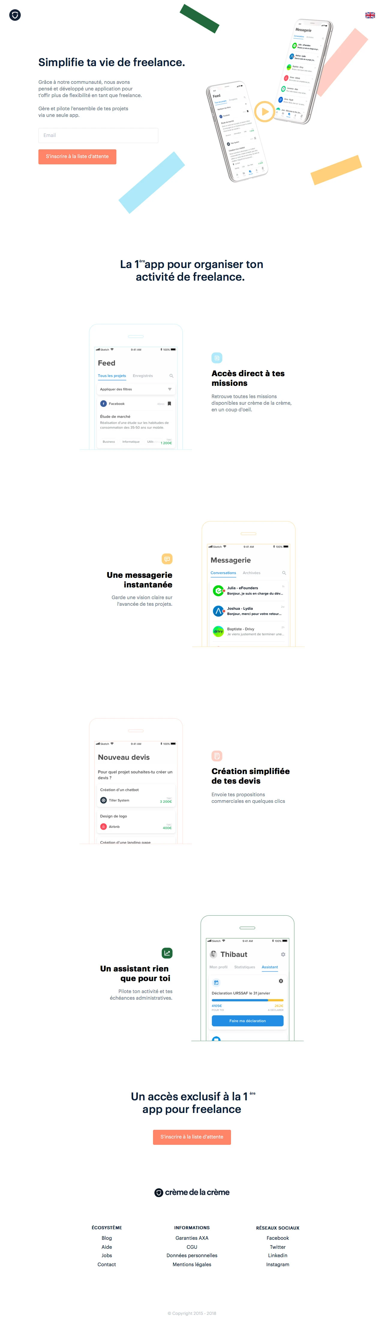 crème de la crème Landing Page Example: Manages and manages all your projects via  a single app.