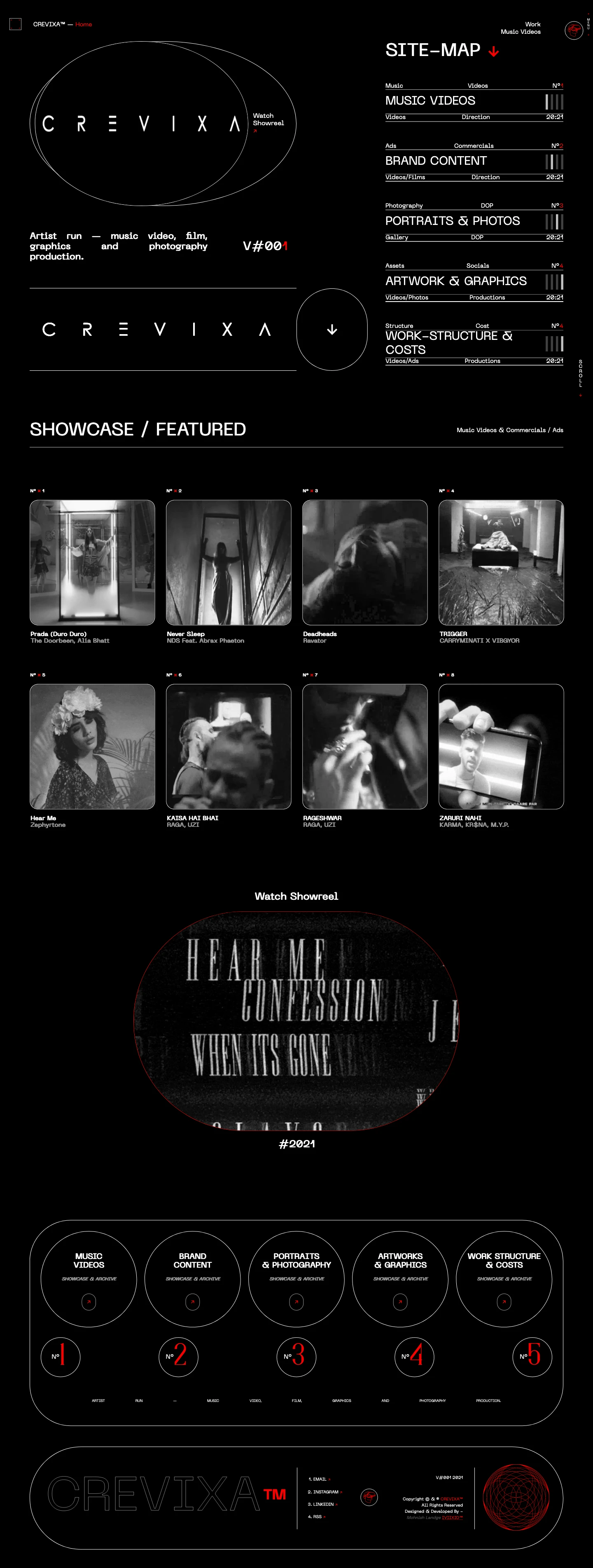 CREVIXA Landing Page Example: Artist run — music video, film, graphics and photography production based in India.