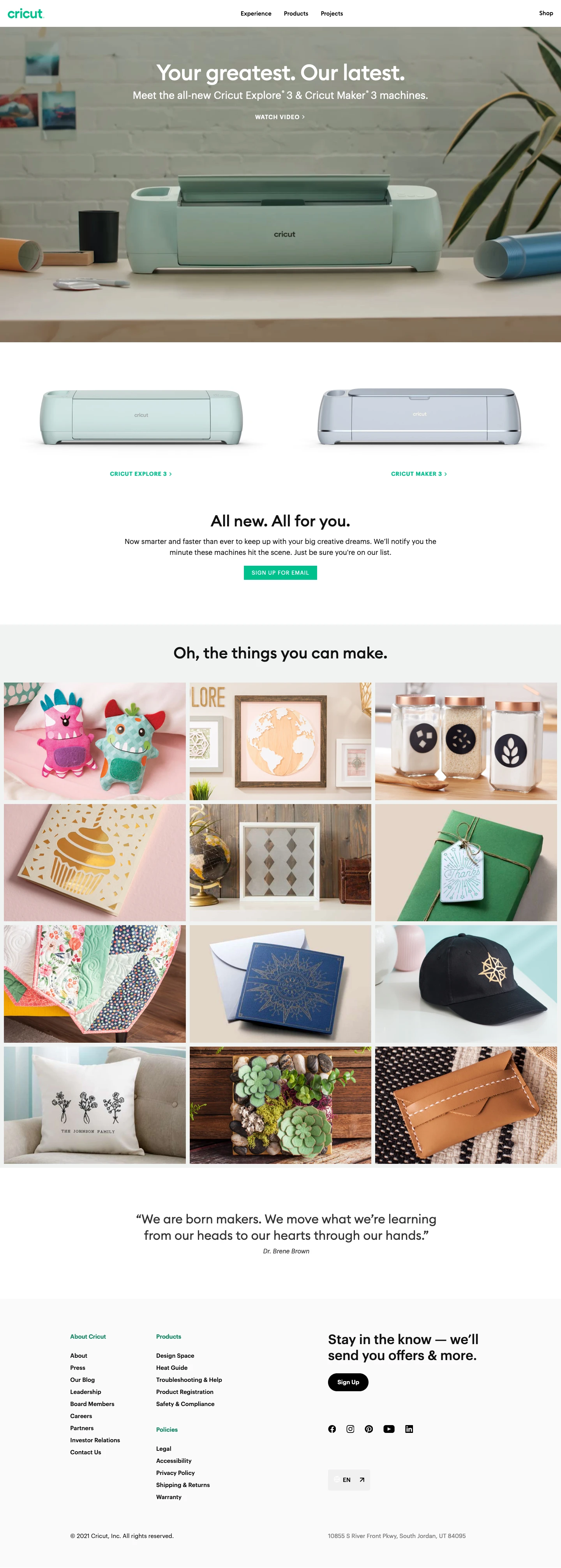Cricut Landing Page Example: From the beginning, our dream has been to help people lead creative lives by providing tools to make their do-it-yourself projects beautiful, fun, and easy. When we built our first cutting machine, we saw the potential for a simple yet powerful tool to completely transform the way people think about crafting, designing, and making. Since then, we’ve continued to innovate with new machines, materials, and tools, and Cricut users worldwide continue to amaze us with the personal, meaningful, and unique things that they make.