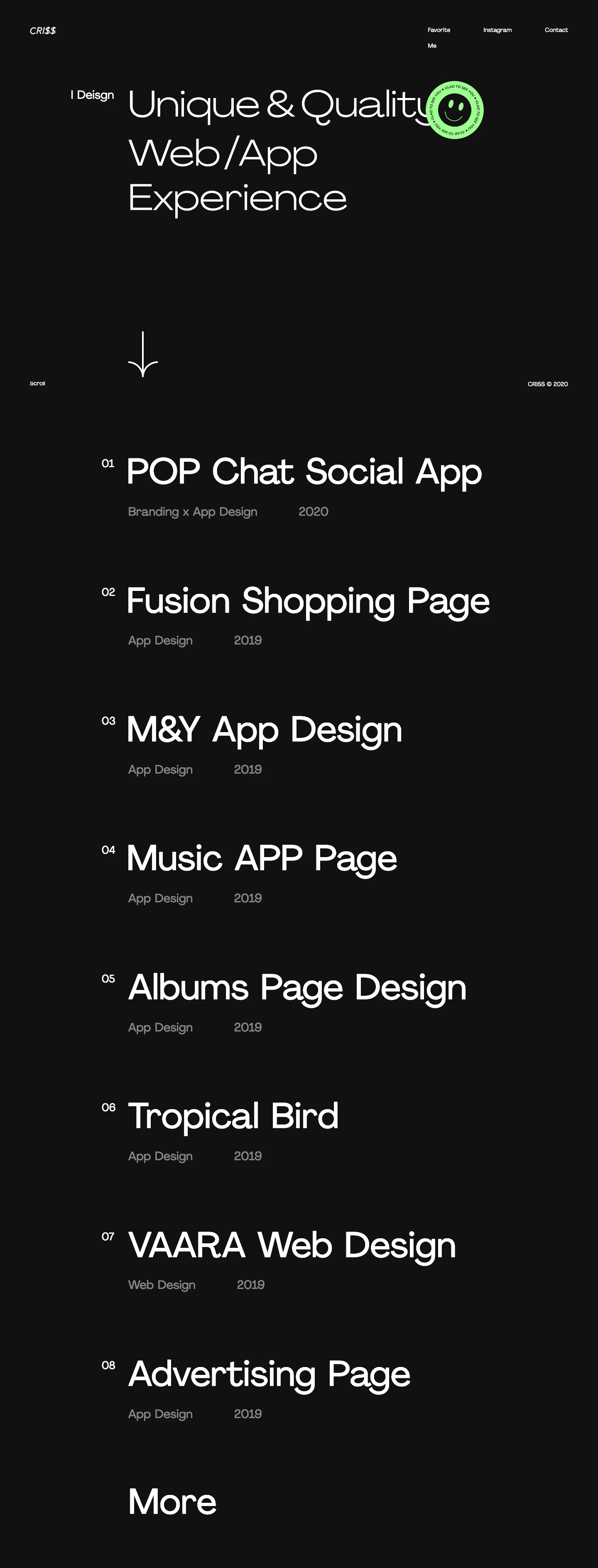 CRI$$ Landing Page Example: I design Unique & Quality Web/App Experience.