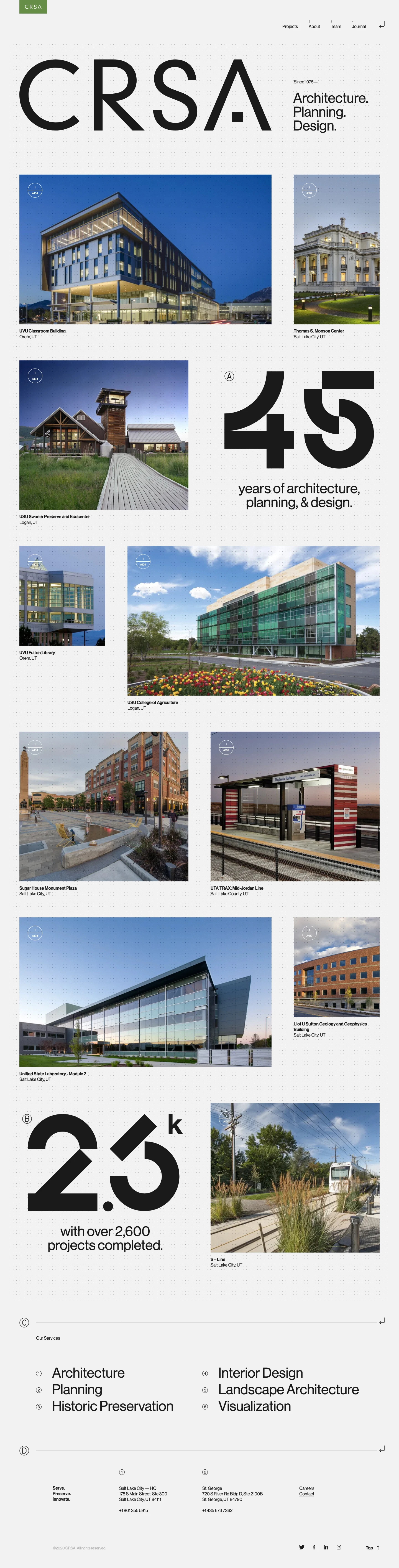CRSA Landing Page Example: Let CRSA bring your vision to life. We are an architectural design firm located in Utah. 45 years of architecture, planning, and design.