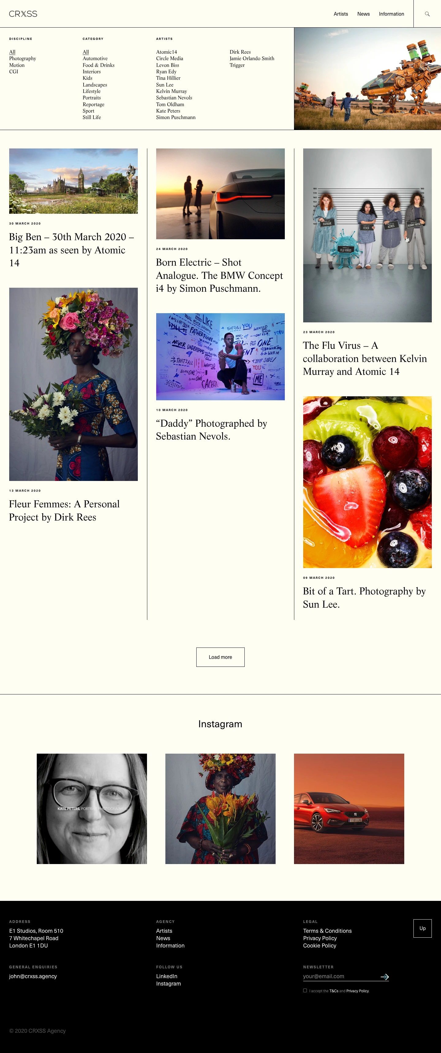 CRXSS Landing Page Example: Next generation agency representing photographers, directors and CGI studios.