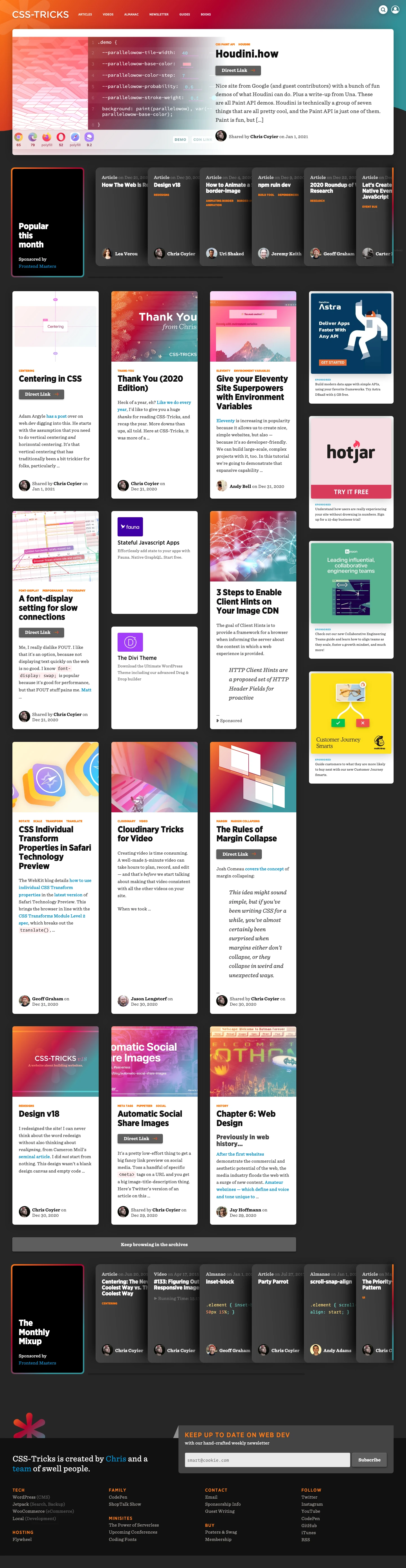CSS-Tricks Landing Page Example: Daily articles about CSS, HTML, JavaScript, and all things related to web design and development.