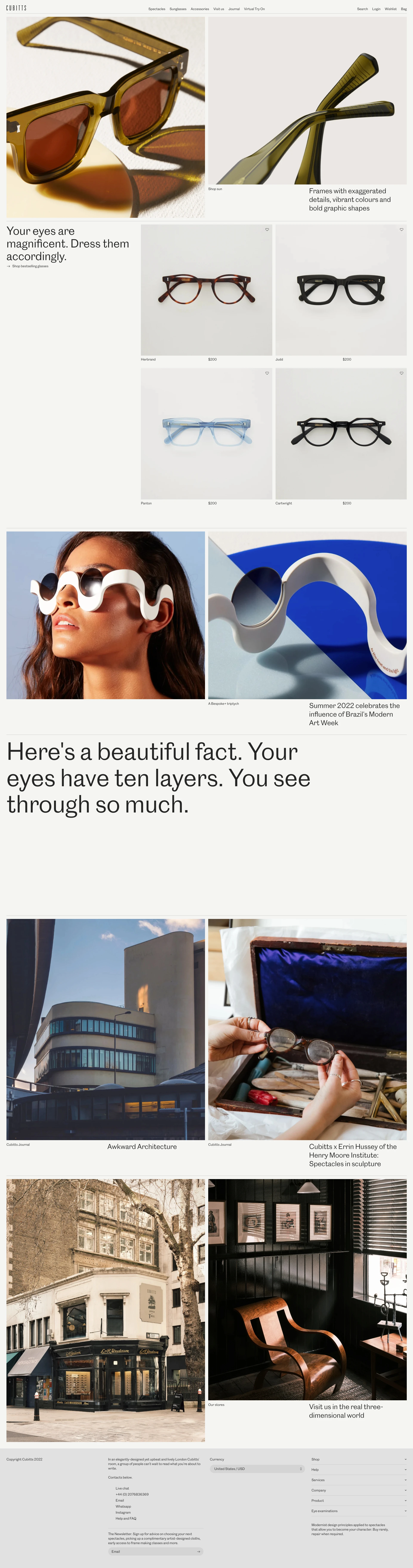 Cubitts Landing Page Example: Shop prescription glasses and sunglasses for men, women, and all genders from £125 including lenses. All our spectacles are handmade in the traditional way.