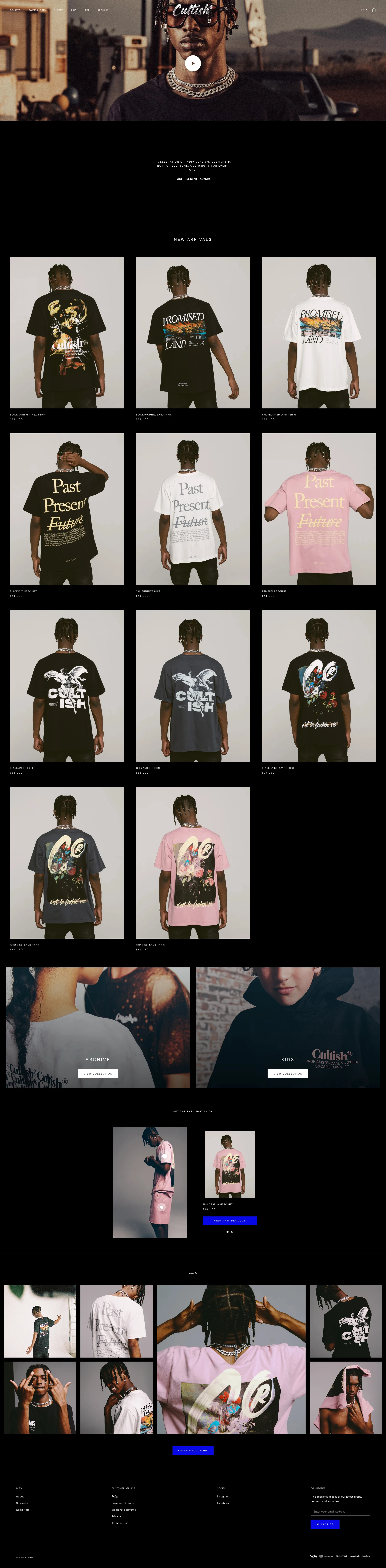 Cultish Landing Page Example: A streetwear brand designed, stitched and shipped from Cape Town, South Africa. Seasonless, tailored, gender-neutral apparel.