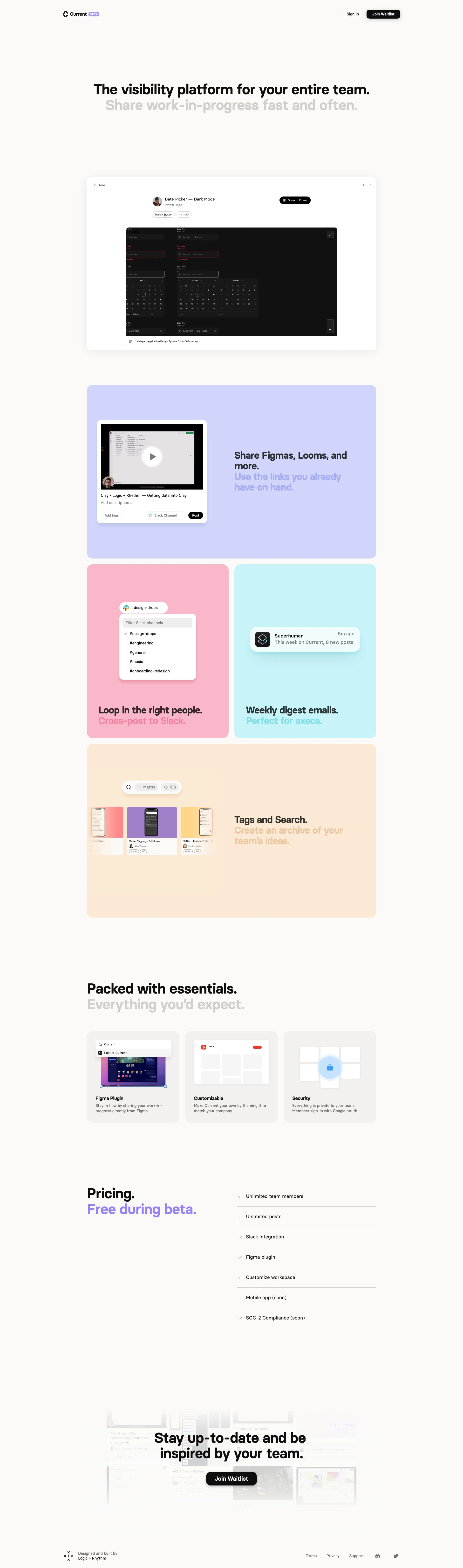 Current Landing Page Example: The visibility platform for your entire team. Share work-in-progress fast and often.