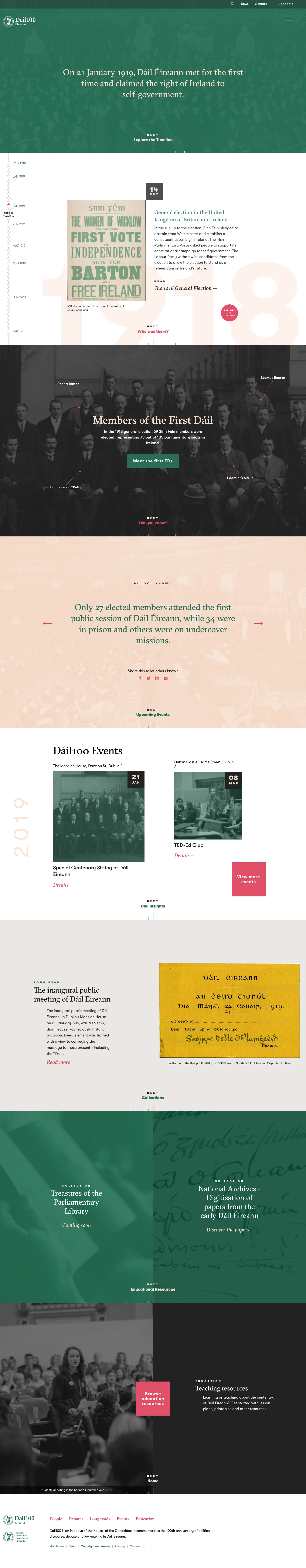 Dáil100 Landing Page Example: Dáil 100: Commemorating and celebrating one hundred years since the first meeting of Dáil Éireann