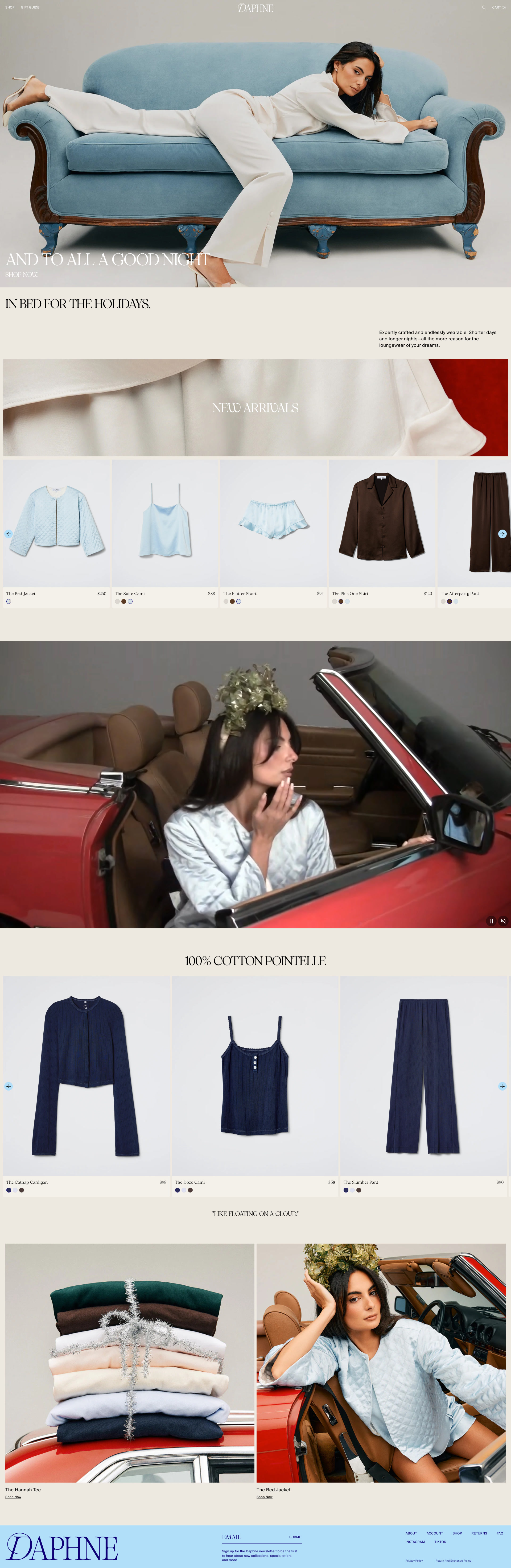 DAPHNE Landing Page Example: Get 10% off your first order. Expertly crafted ready-to-lounge pieces by Paige DeSorbo.