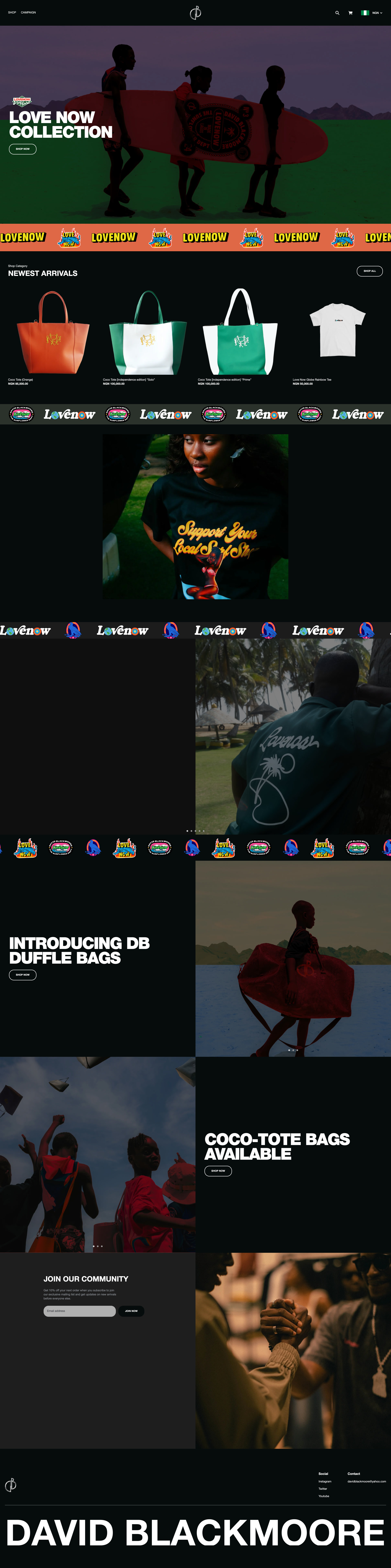 David Blackmoore Landing Page Example: David Blackmoore's Love Now Collection. A fashion line that celebrates self-expression and individuality.