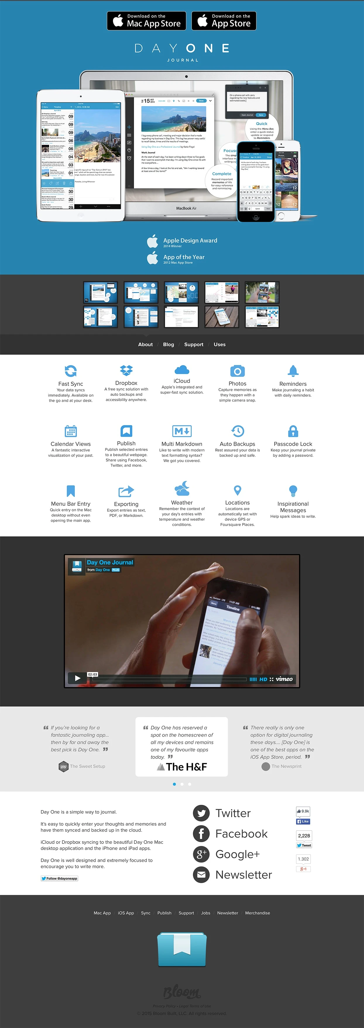Day One Landing Page Example: A simple journal application for the Mac and iPhone.