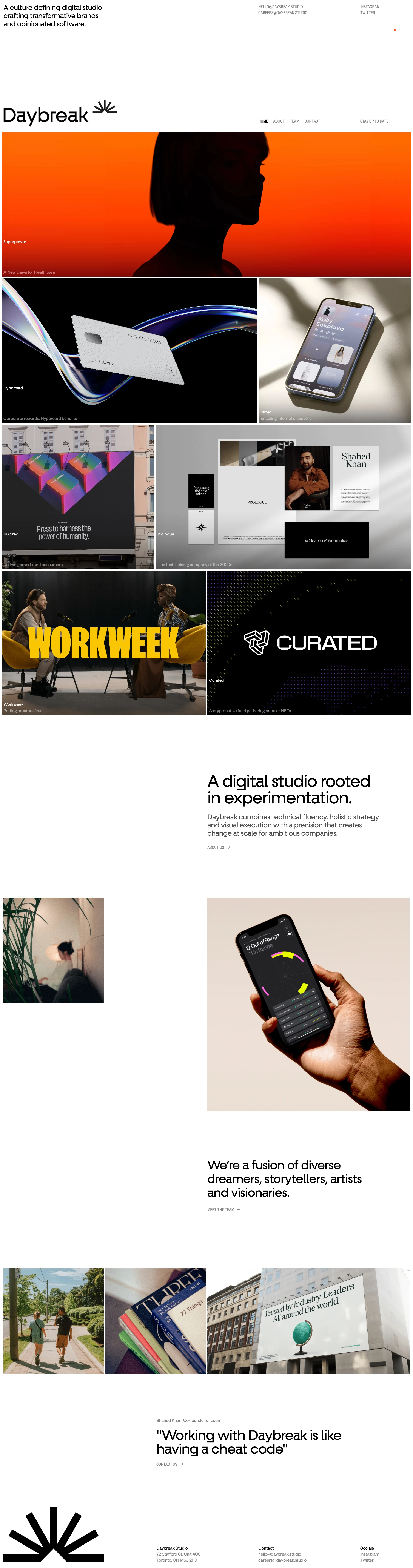 Daybreak Landing Page Example: Daybreak is an independent design studio creating opinionated software and expressive brands.