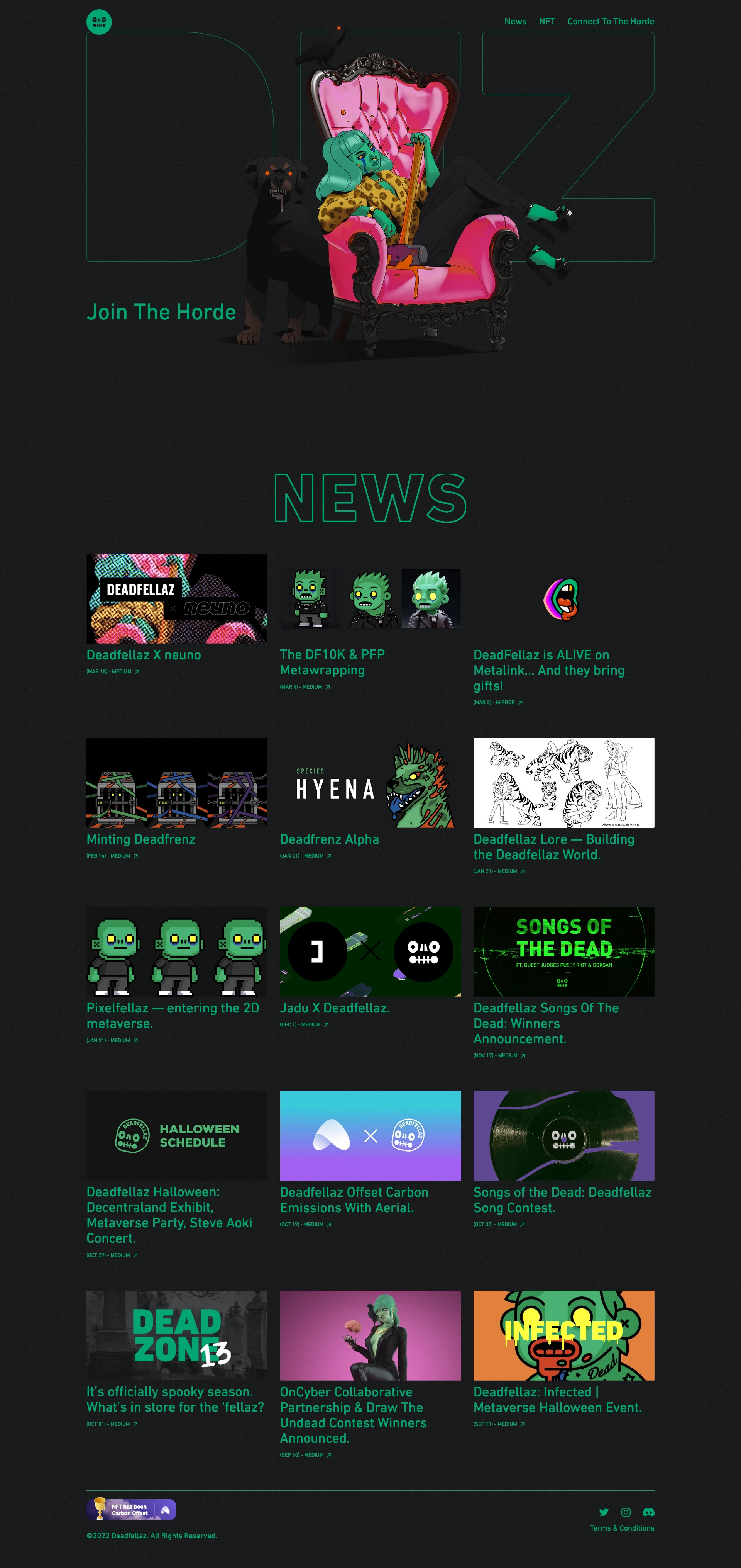 DeadFellaz Landing Page Example: 10,000 undead NFTs on the Ethereum blockchain.
