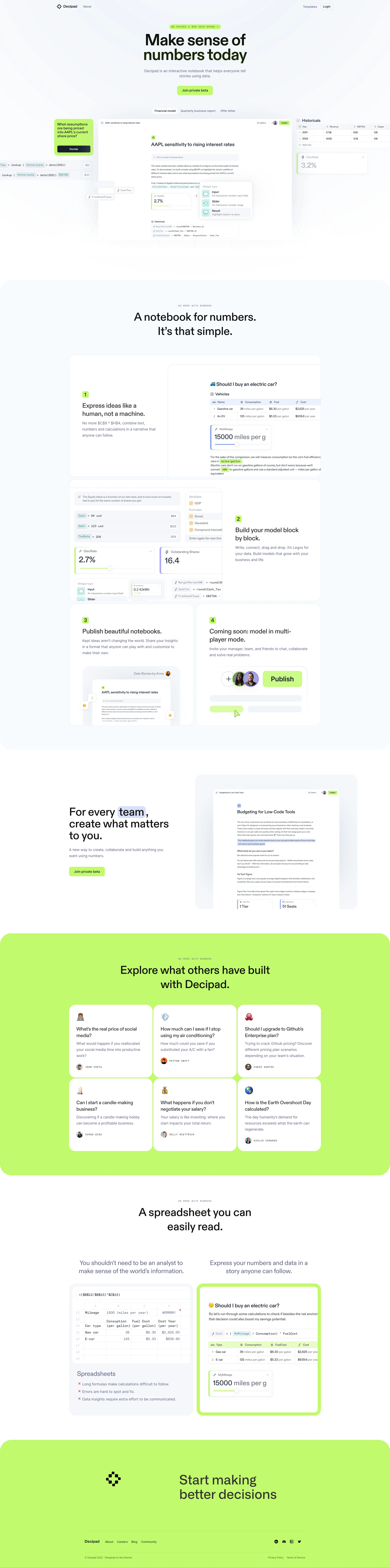Decipad Landing Page Example: Decipad is an interactive notebook that helps everyone tell stories using data.