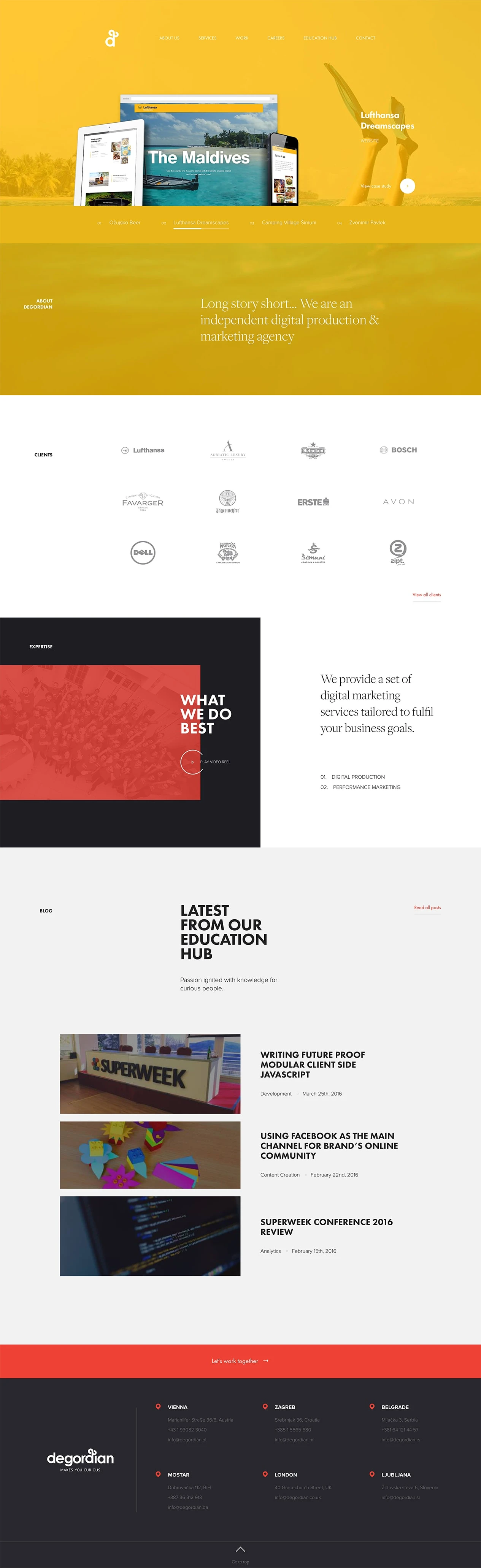 Degordian Landing Page Example: Curious about digital marketing? We´re specialized in creating social media and performance based campaigns for the world´s leading brands.